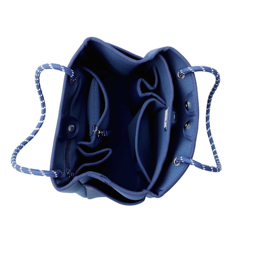 Courtside Small Tote for Tennis, Pickleball and Paddle | Navy With Green and White Stripes