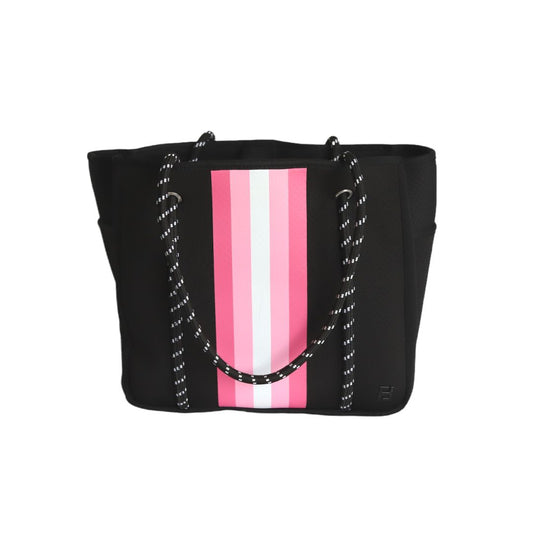Courtside Small Tote for Tennis, Pickleball and Paddle | Black With Pink and White Stripes