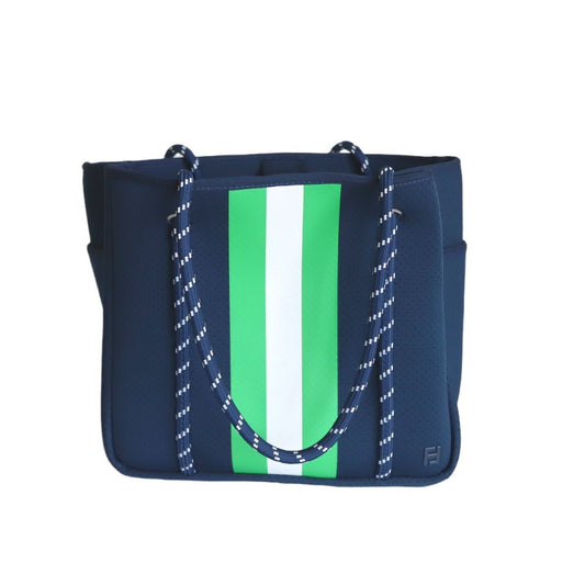 Courtside Small Tote for Tennis, Pickleball and Paddle | Navy With Green and White Stripes