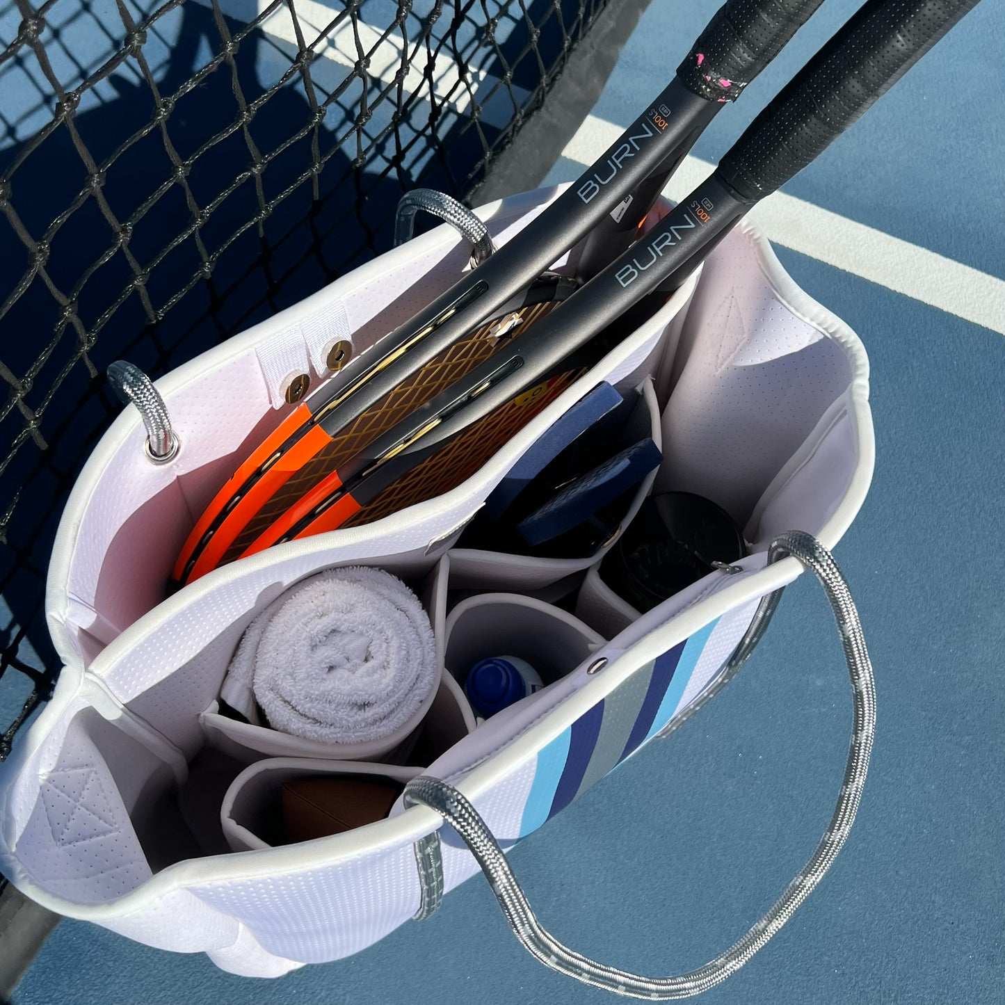 Courtside Large Tote for Tennis, Pickleball and Paddle | Blue Stripes